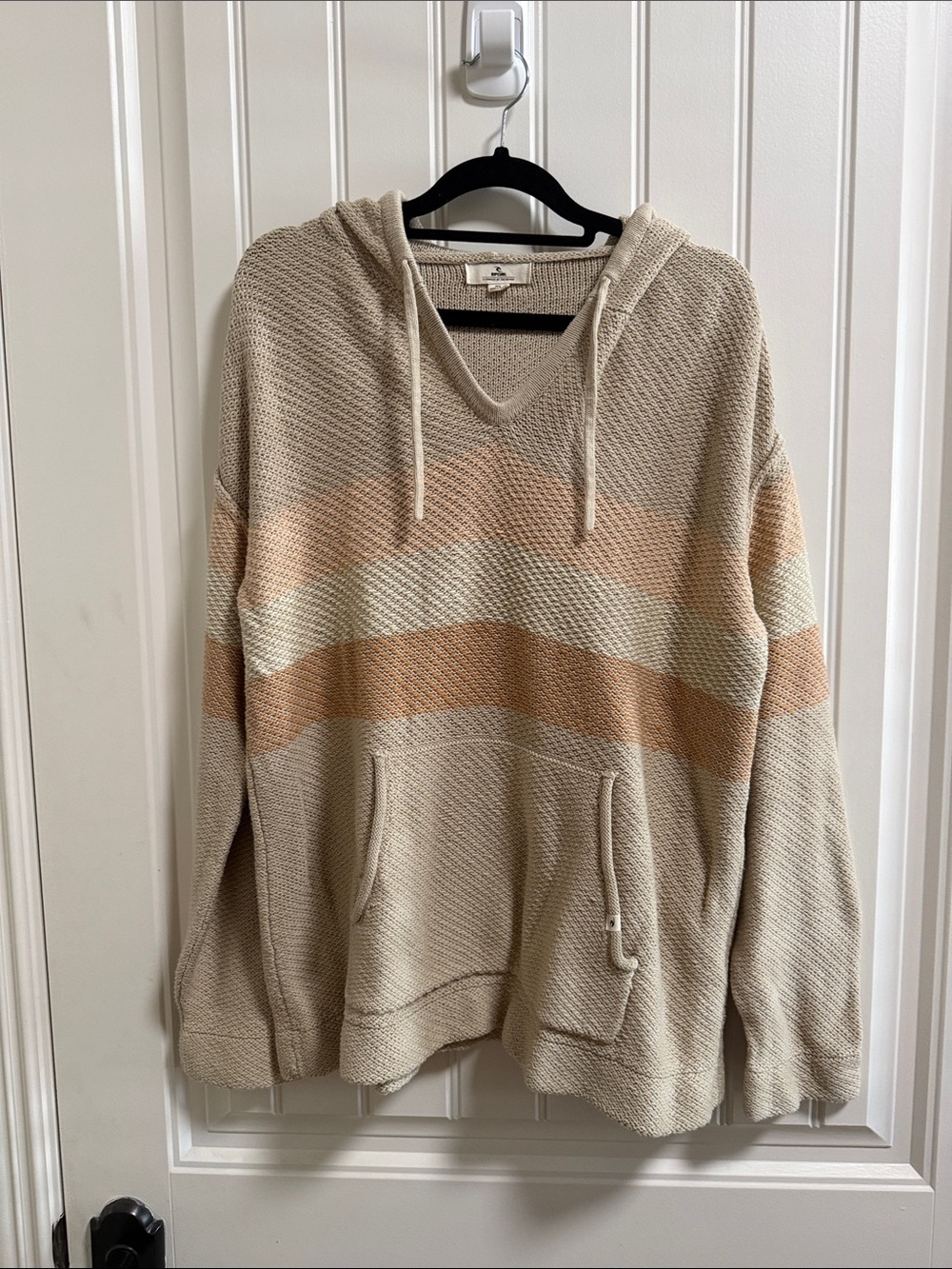 Rip Curl Beige Knit Hoodie with Peach & Cream Stripes